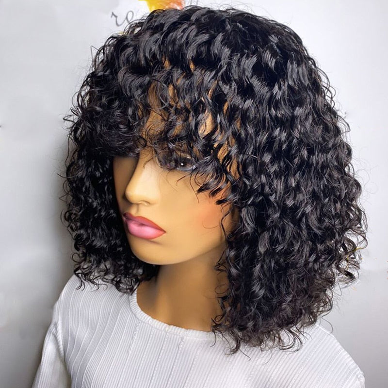 Jerry Curly Wigs With Bangs Human Hair