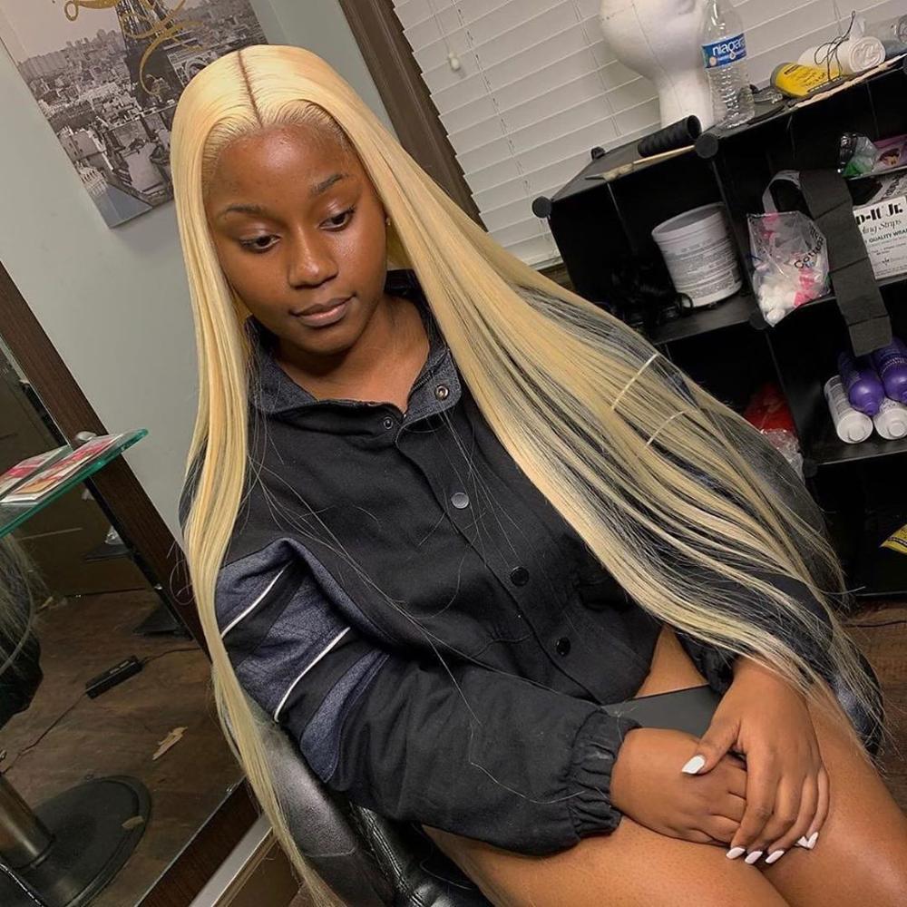 Pre Plucked Glueless Bone Straight Colored Honey Blonde Lace Front Wig -613 Lace Frontal