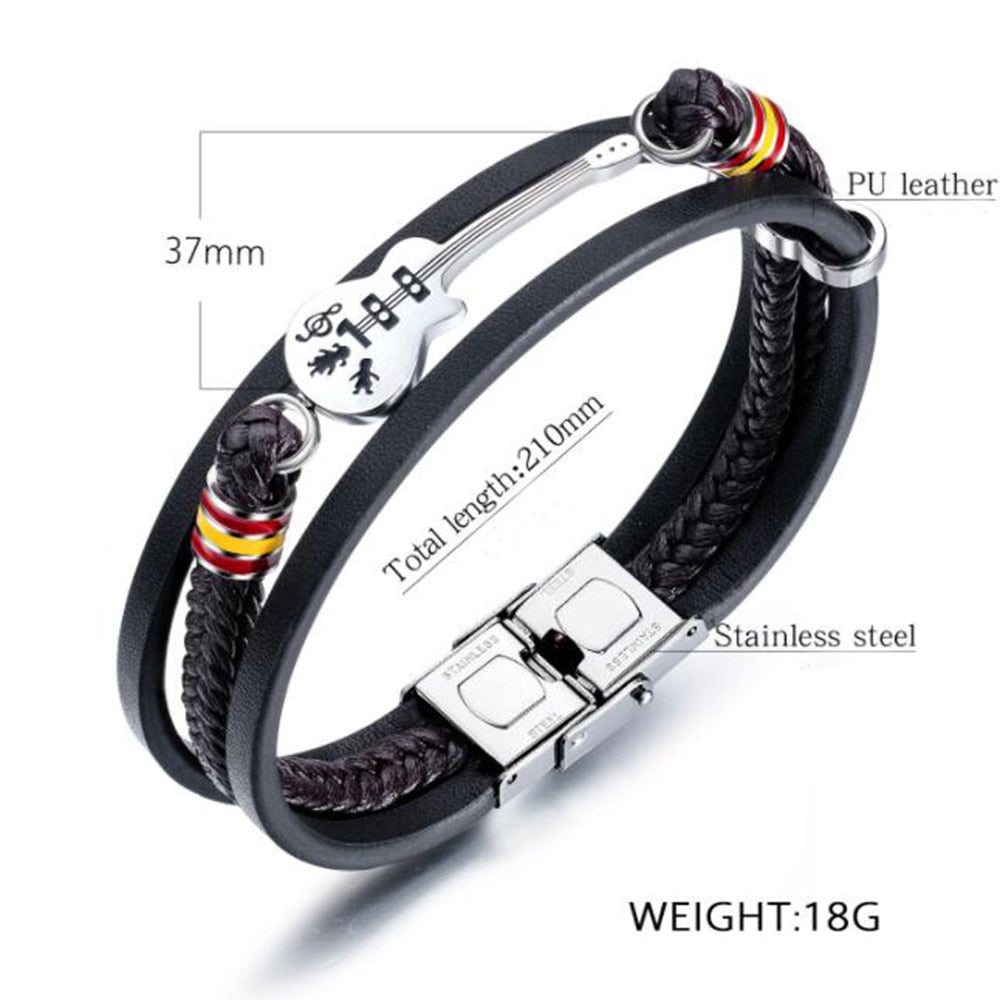 Unisex Casual Fashion Braided Leather Bracelets Guitar Cuff Strap