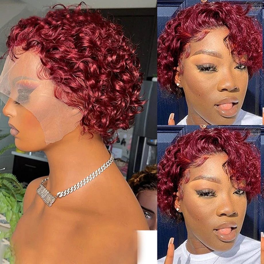 Pixie Cut Curly Short Human Hair Lace Front Wig