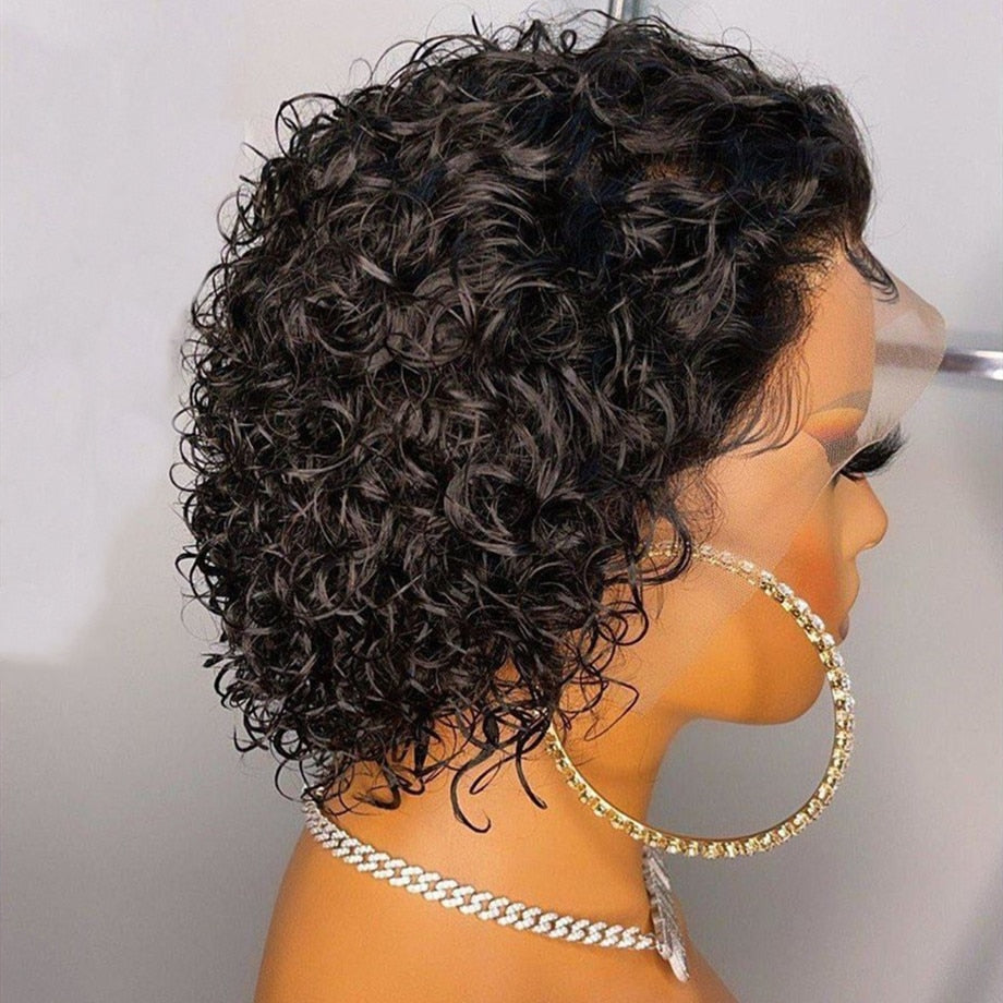 Pixie Cut Curly Short Human Hair Lace Front Wig