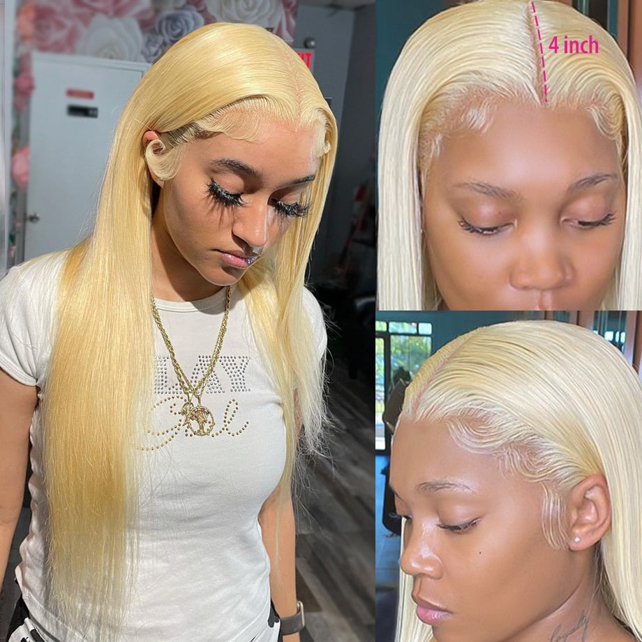 Pre Plucked Glueless Bone Straight Colored Honey Blonde Lace Front Wig -613 Lace Frontal